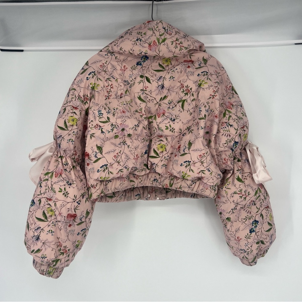 Selkie The Marshmellow Puffer Pink Floral Cropped Coquette Puff Sleeve Coat XS - Picture 11 of 11